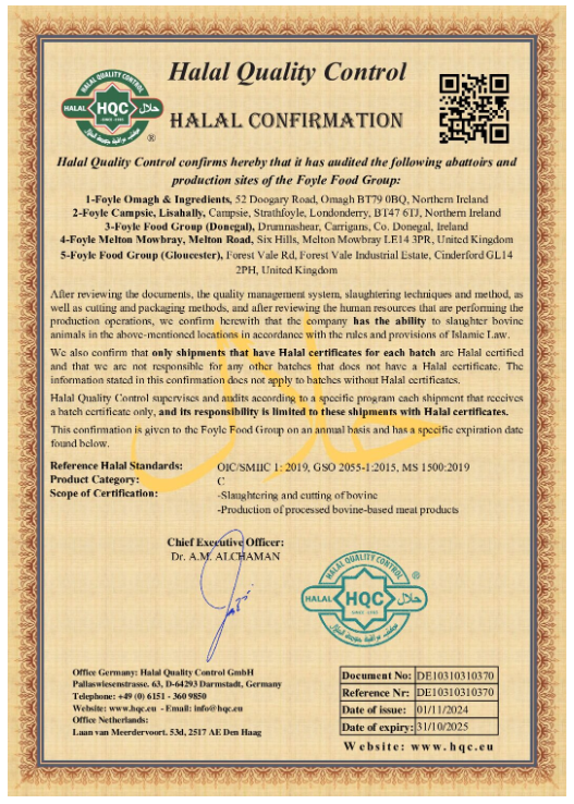 HALAL CERTIFICATE - KIMS FOOD BEEF STRIPS