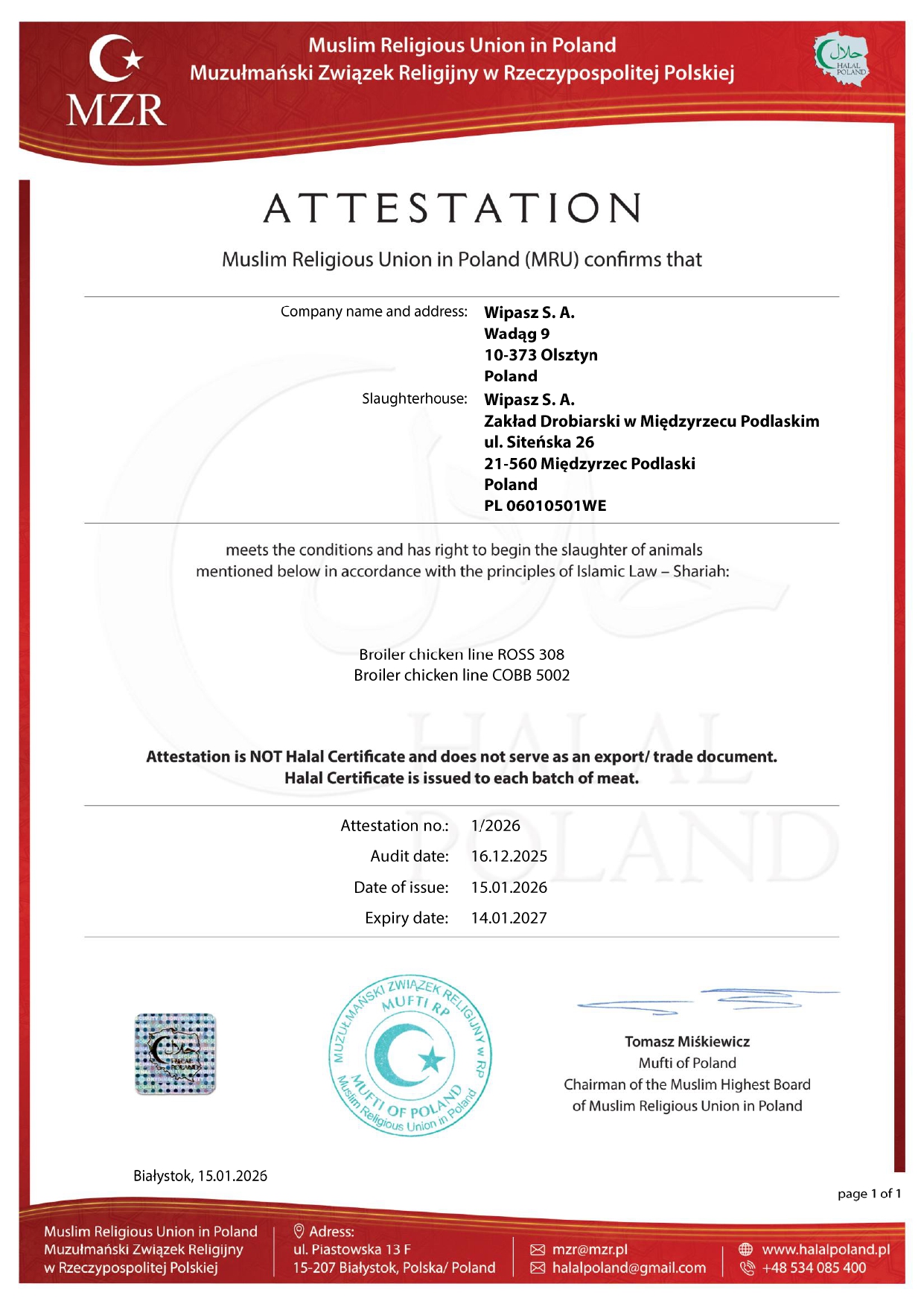 07819 HALAL IQF CHICKEN & BATTERED WIPASZ POLAND certificate