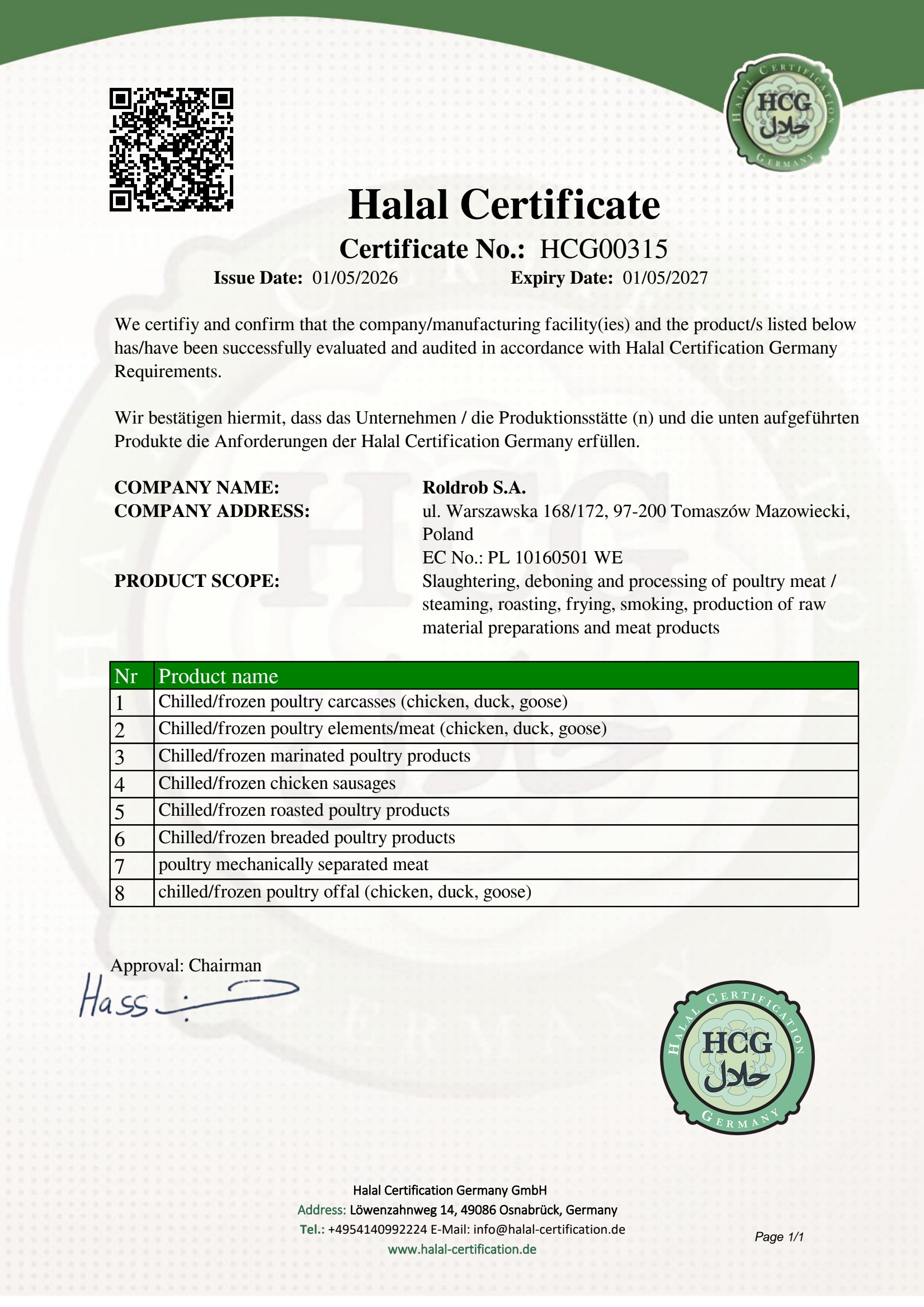halal certificate CHICKEN & BALLS